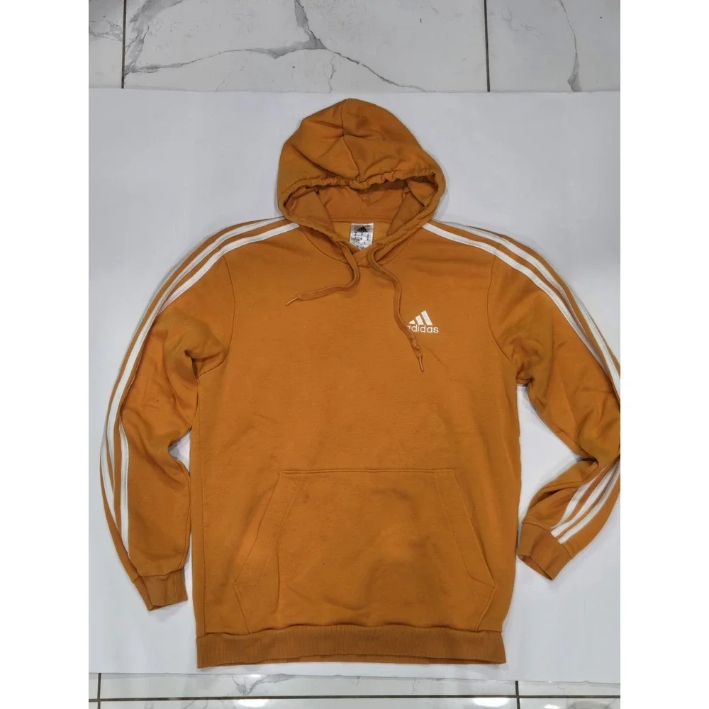 Adidas Y2K Orange Hoodie Sweatshirt 3-Stripe Pullover Men's Medium